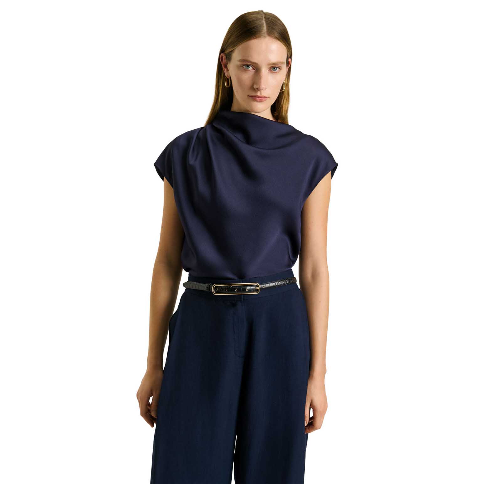 Veronika Maine Crepe Back Satin Drape Neck Top